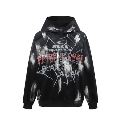 【Mz】Spyder unique design acid paint over wide hoodie  MZ0029