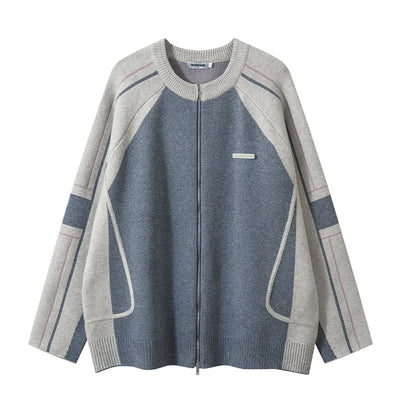 【NOONOZ】Full zip gimmick random color design knit sweater  NN0009