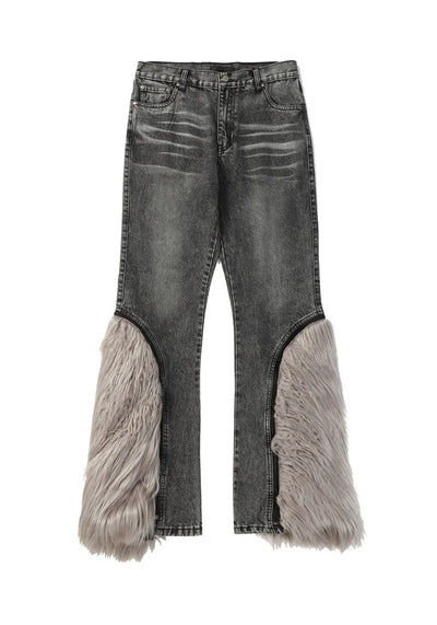 【DARKFOG】Faux fur design fur break wide flare denim pants  DF0036