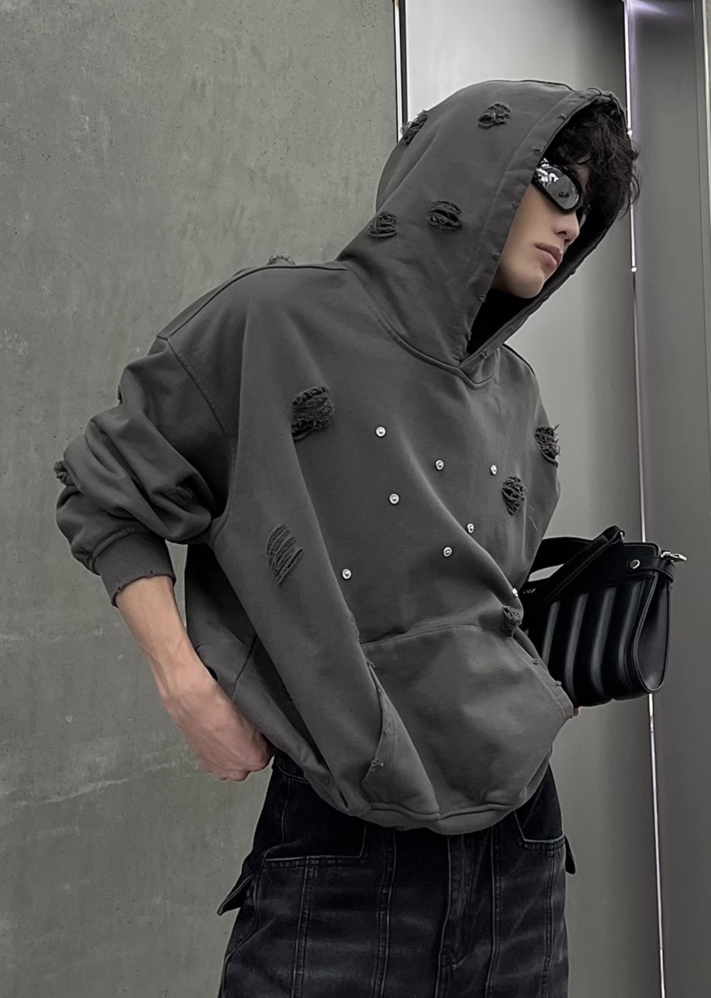 【SOULWORKER】Fully damaged Kusumin base color oversized silhouette hoodie  SW0028