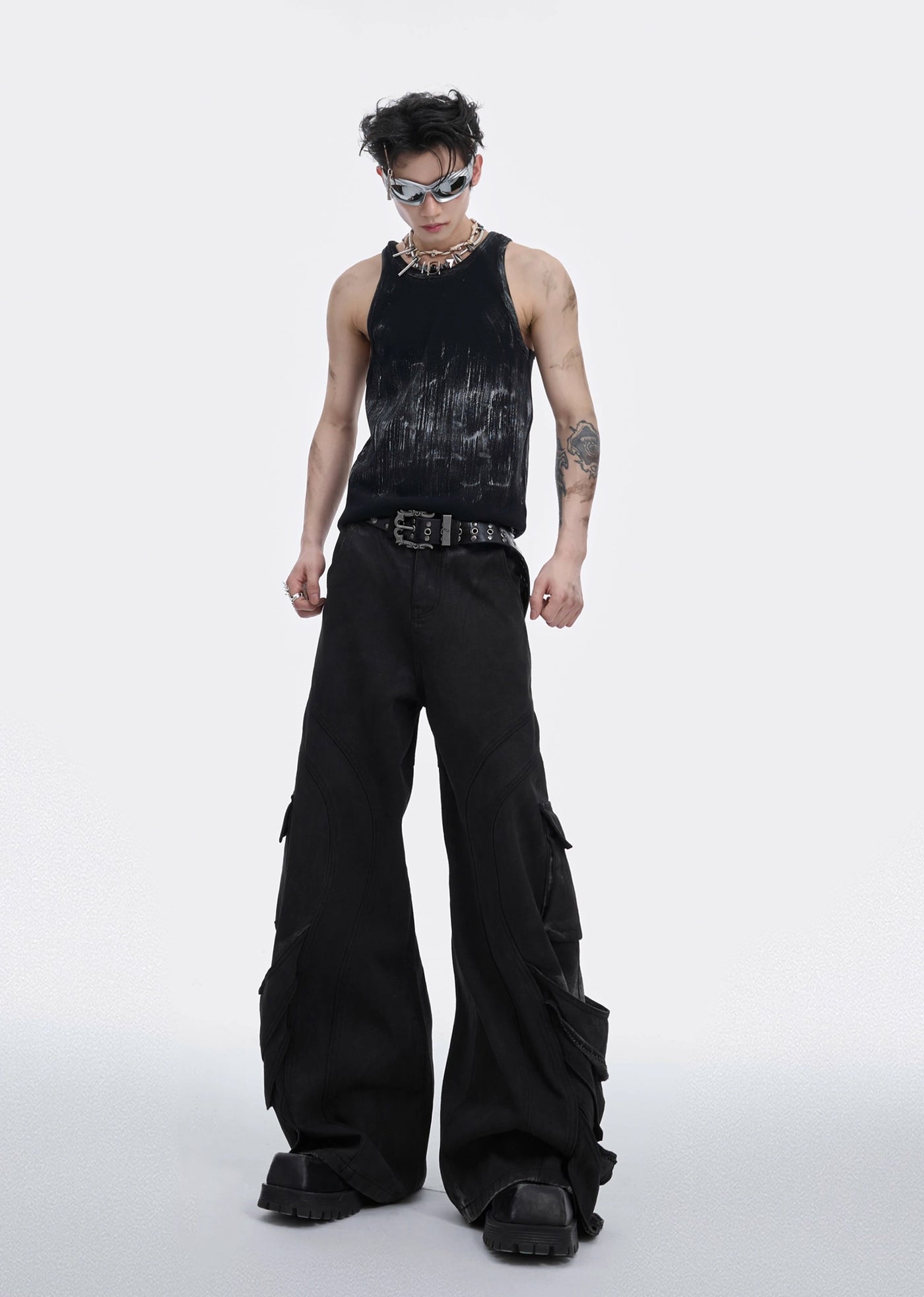 【Culture E】Hem Gimmick design wide silhouette denim pants  CE0132