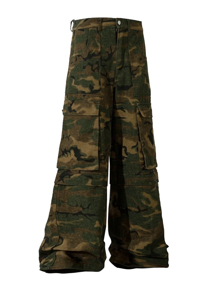 【DARKFOG】Dull camouflage pattern three-dimensional silhouette wide over cargo pants  DF0038