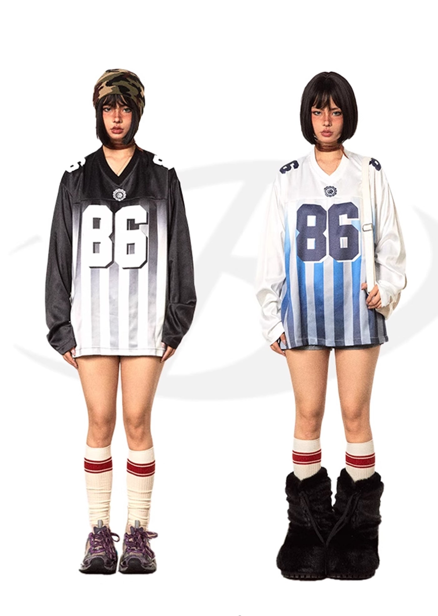 【BLACK BB】Number Initial Gaming Sporty Line Design Long Sleeve T-Shirt  BK0038