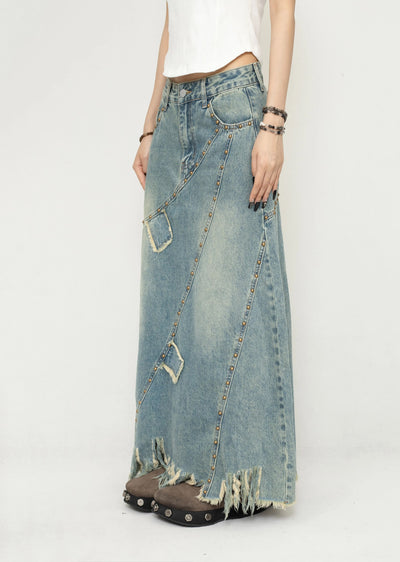 【ZERO STORE】Random dull wash wide silhouette denim skirt  ZS0051