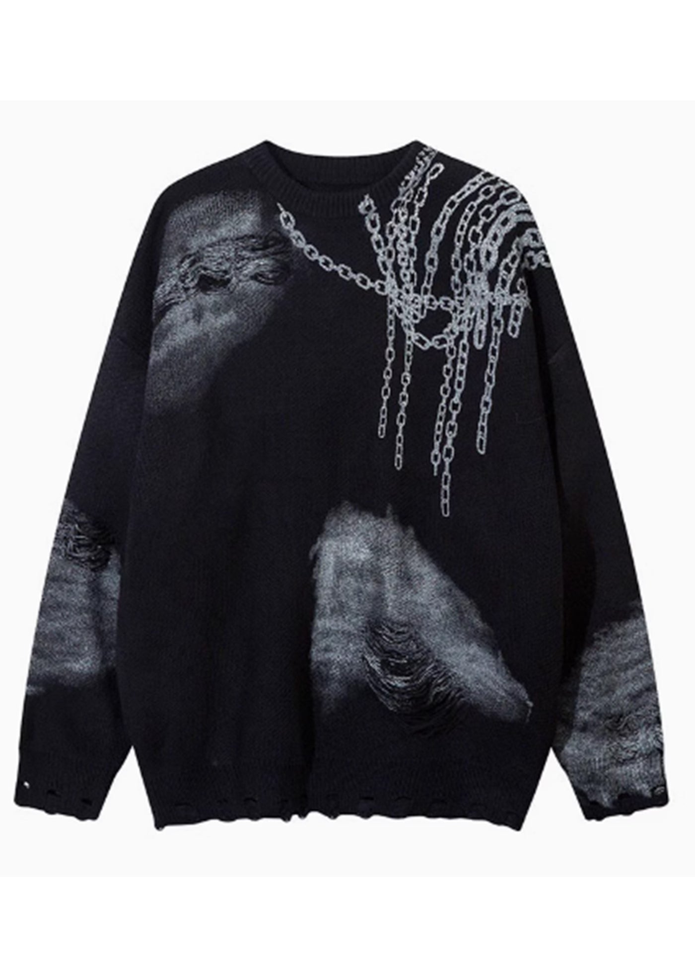 【Mz】Dark chain side design distressed knit sweater  MZ0052