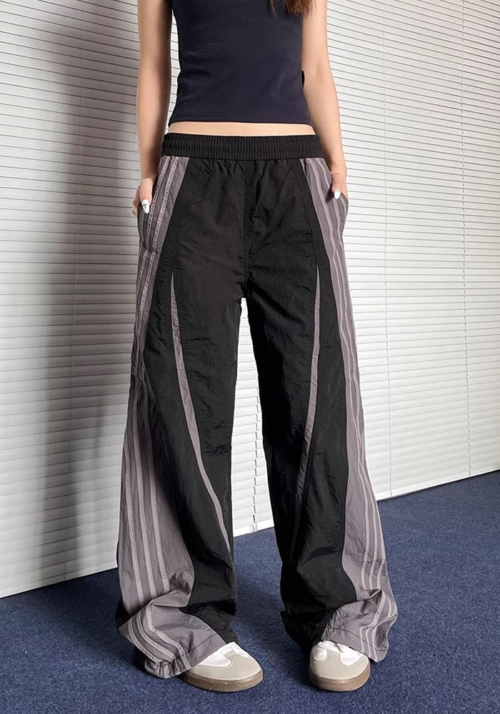 【Apocket】Big side line design casual sporty wide pants  AK0029