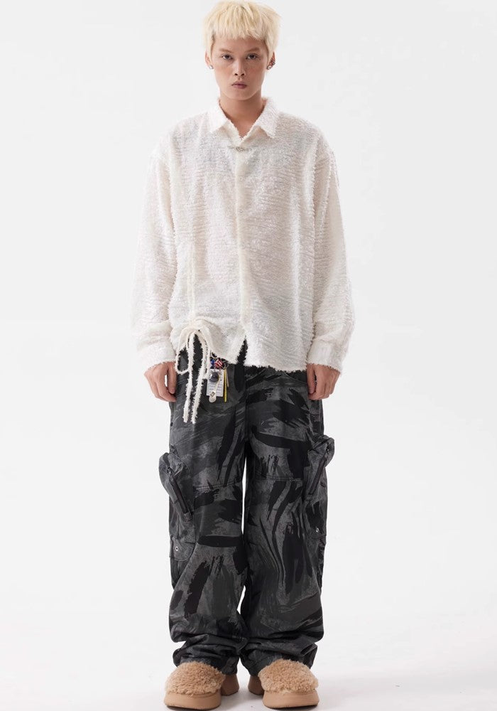 【BTSG】Wide silhouette random dark color base cargo denim pants  BS0039