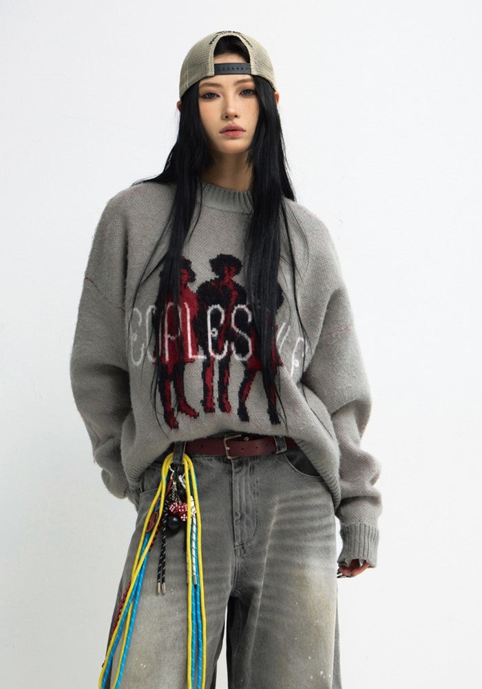 People Style】Front art design initial logo just knit sweater 