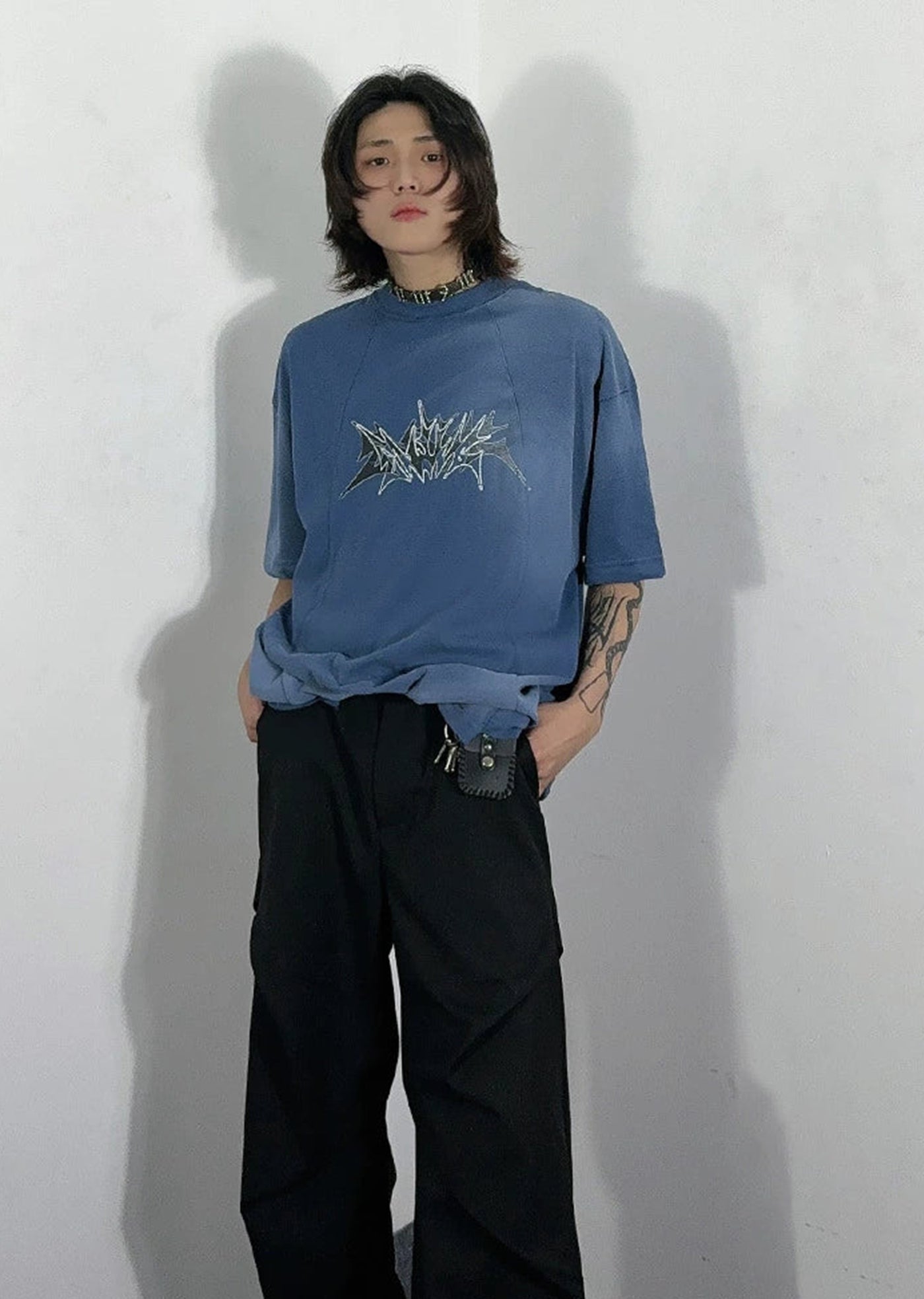 【76street】Multicolor Wash Design Punk Initial Short Sleeve T-Shirt  ST0011