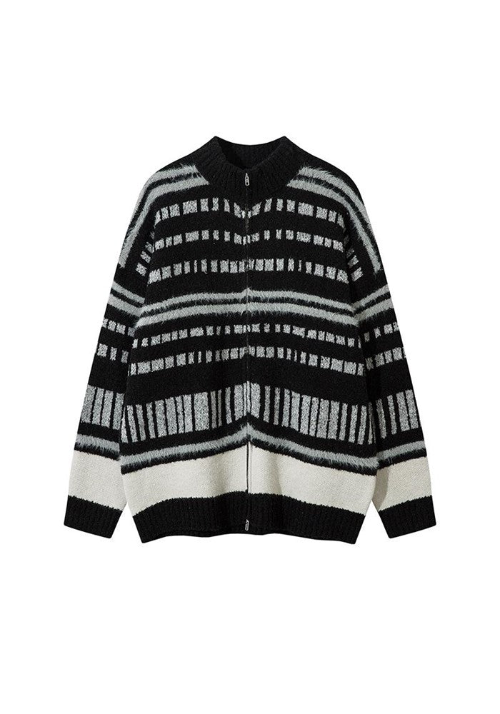 【CEDY】Balanced Border Basic Style Full Zip Knit  CD0065