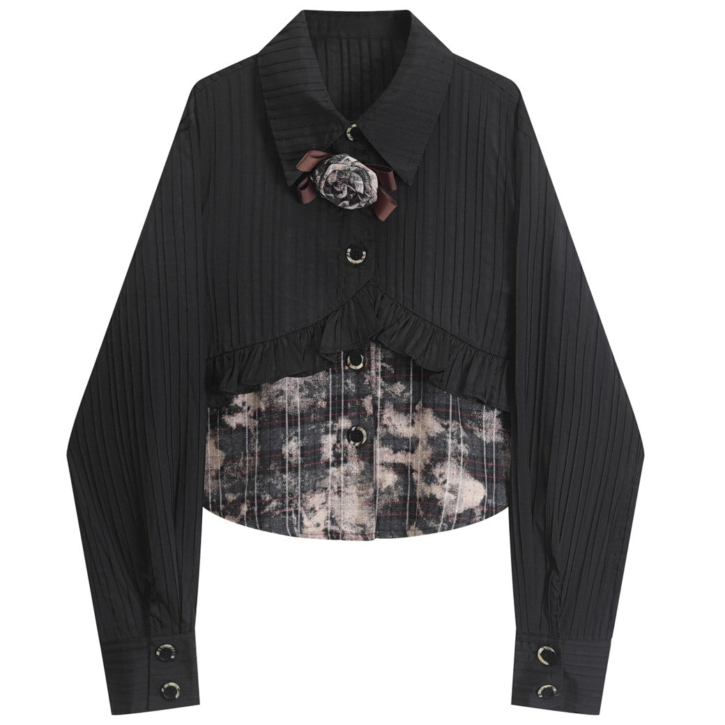 【ANNX】Double fabric docking gimmick style long sleeve shirt  AN0016
