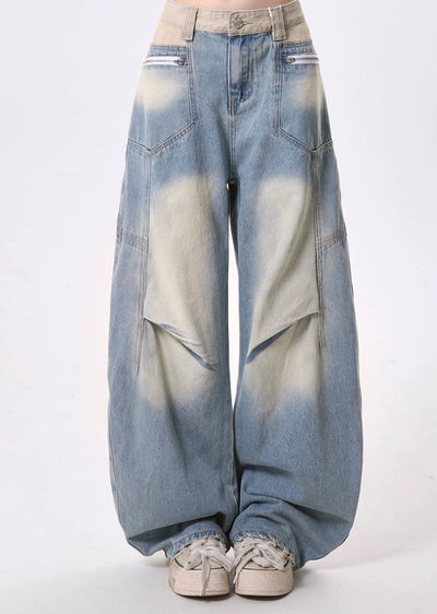 【Rayohopp】Fully washed design gimmick silhouette denim pants  RH0125