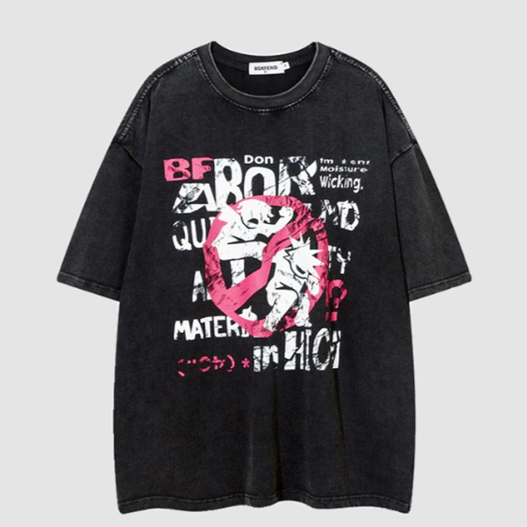 [NIHAOHAO] Denial pinky design over silhouette short sleeve T-shirt NH0114