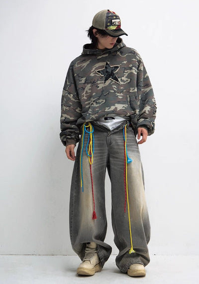 【People Style】Simple balance camouflage pattern color over star hoodie  PS0038