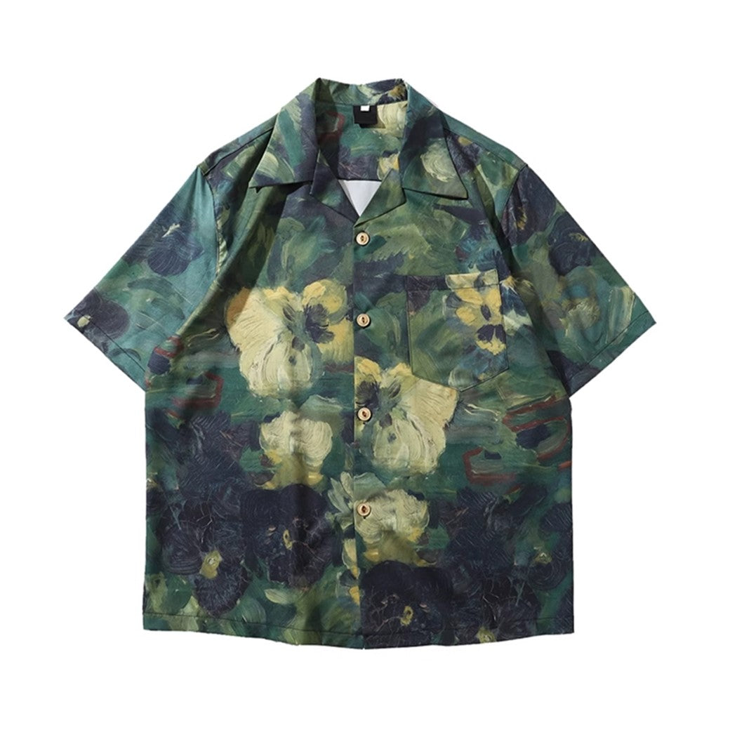 【ANAMONE】Green base random color vintage dull short sleeve shirt  AO0022