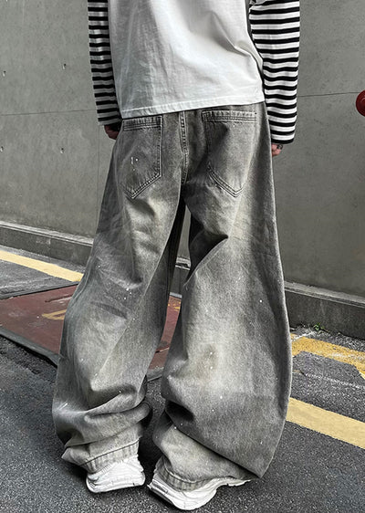 【DARKFOG】Dull light grey wide silhouette denim pants  DF0061