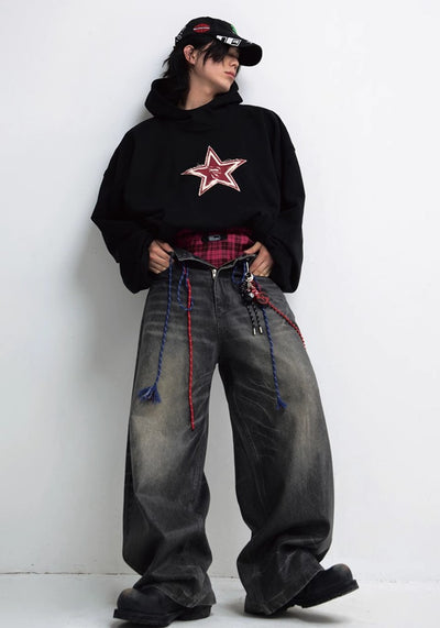 【People Style】One point grunge star design oversized silhouette hoodie  PS0041