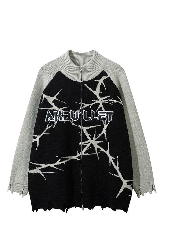 【CEDY】Devil crack design thunder initial full zip knit  CD0064