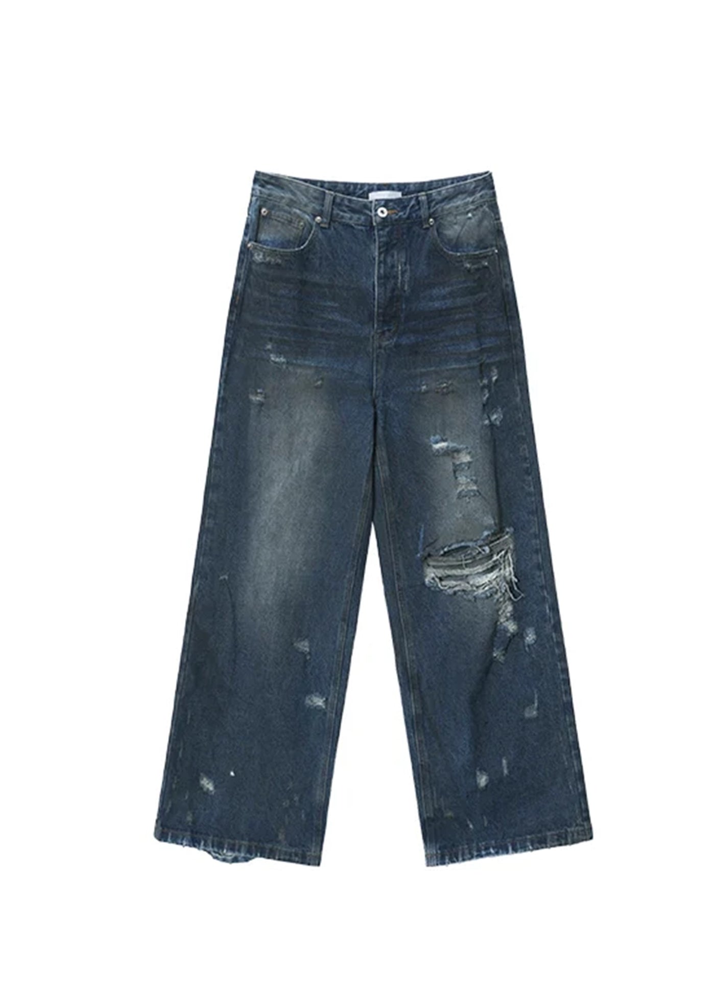 【CUIBUJU】Distressed simple dark blue denim pants  CB0045