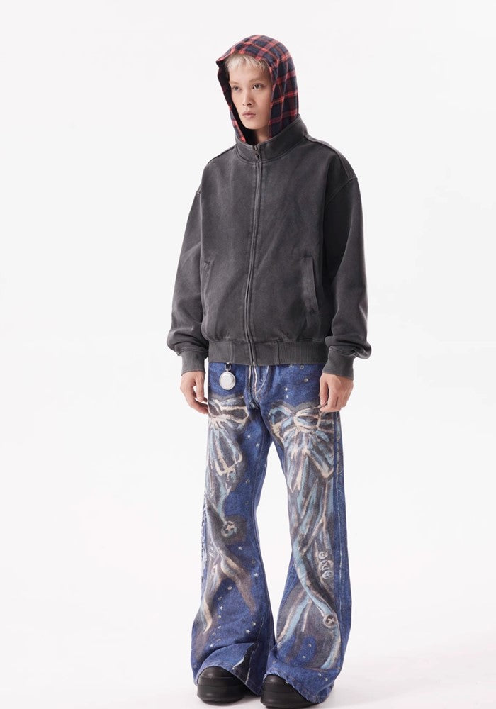 【BTSG】Front art chick paint design wide straight denim pants  BS0041