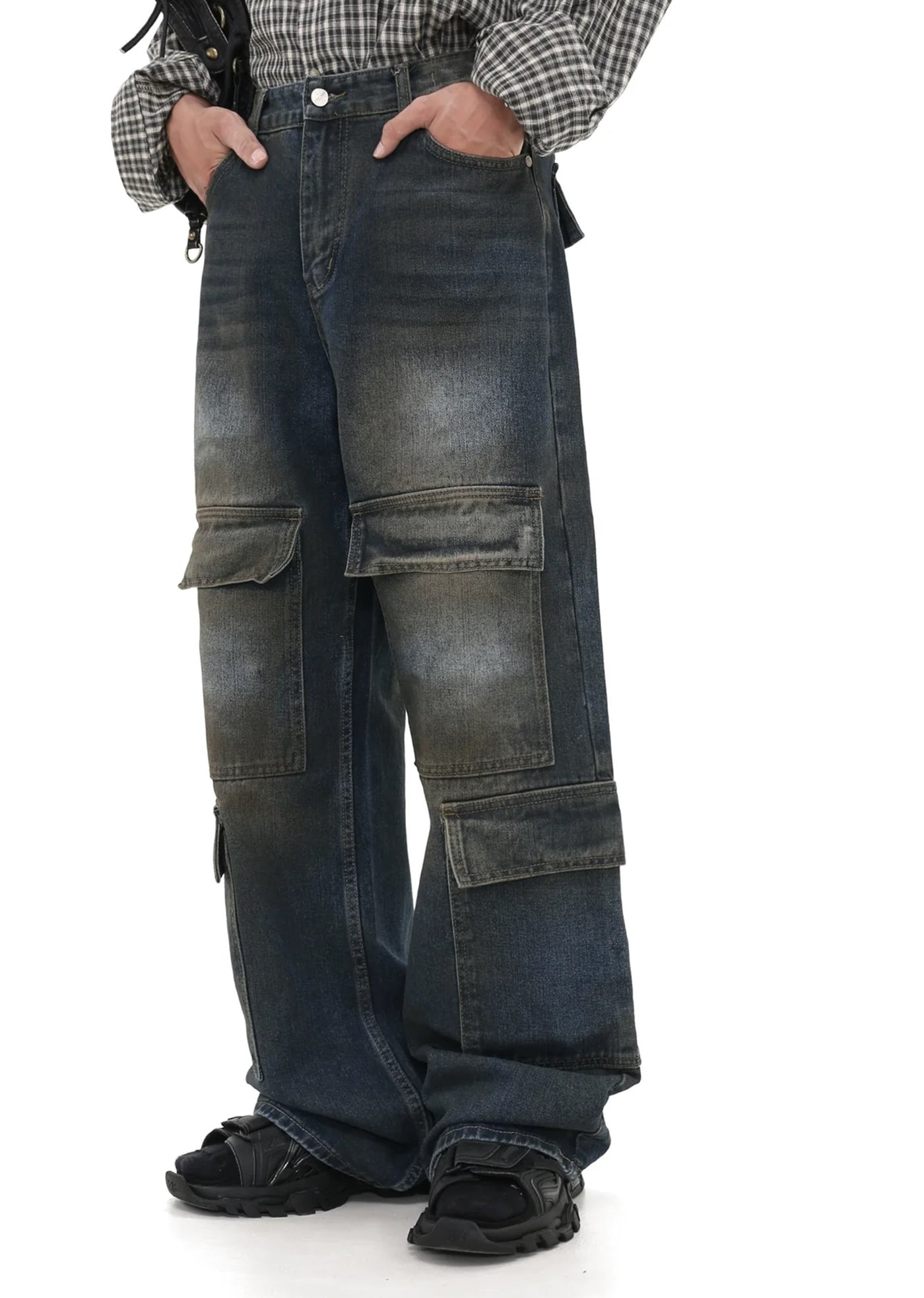 【GIBBYCNA】Dull wash design blue design cargo denim pants  GC0021