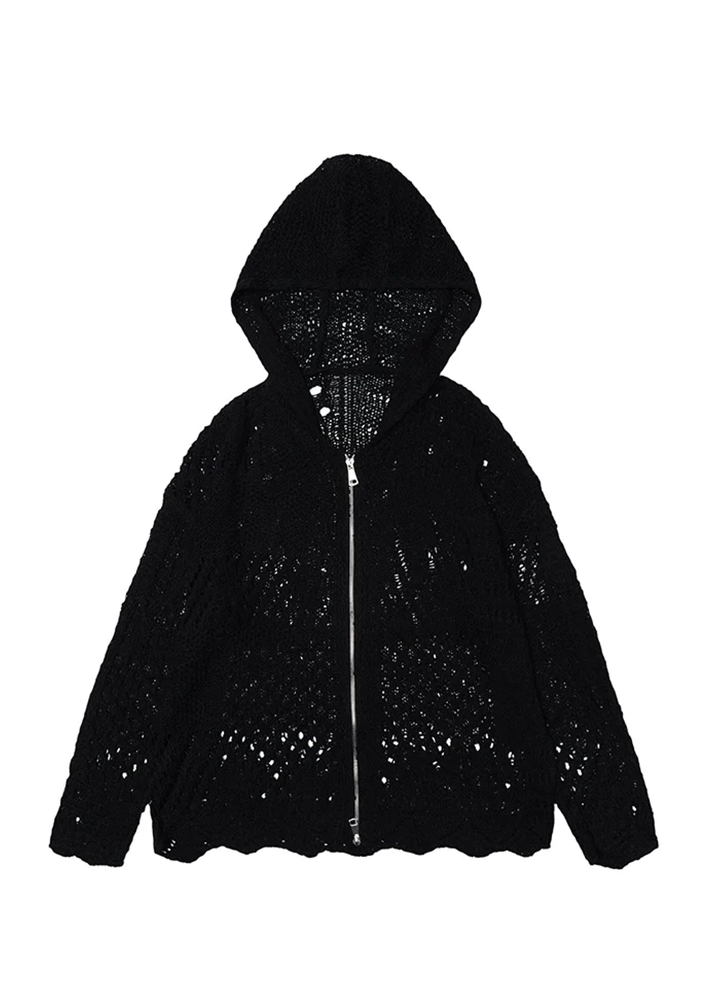 【Eleven shop97】Sheer mesh fabric design full zip hoodie  ES0035