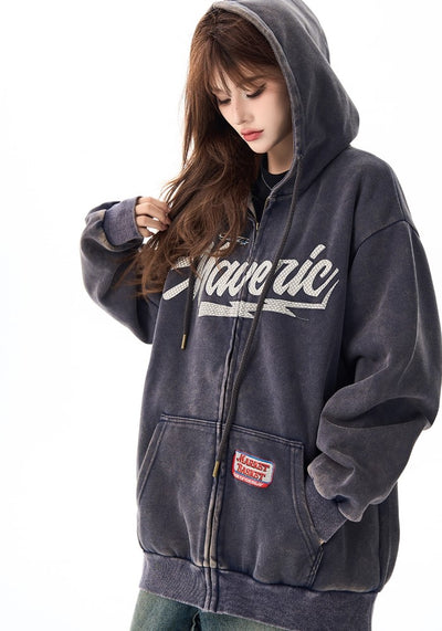 【H GANG X】College initial design dull color full zip over hoodie  HX0098