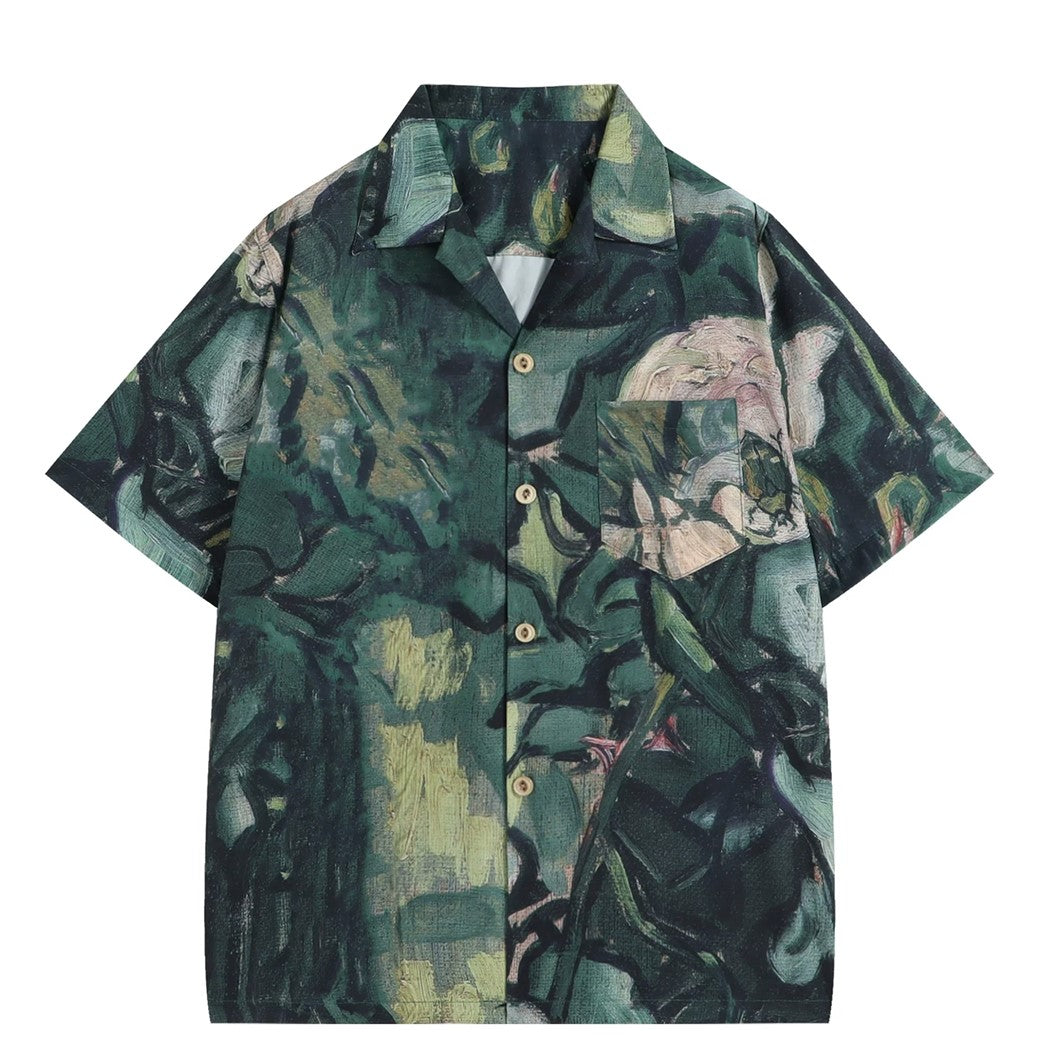 【ANAMONE】Dark camouflage style green color design short sleeve shirt  AO0014