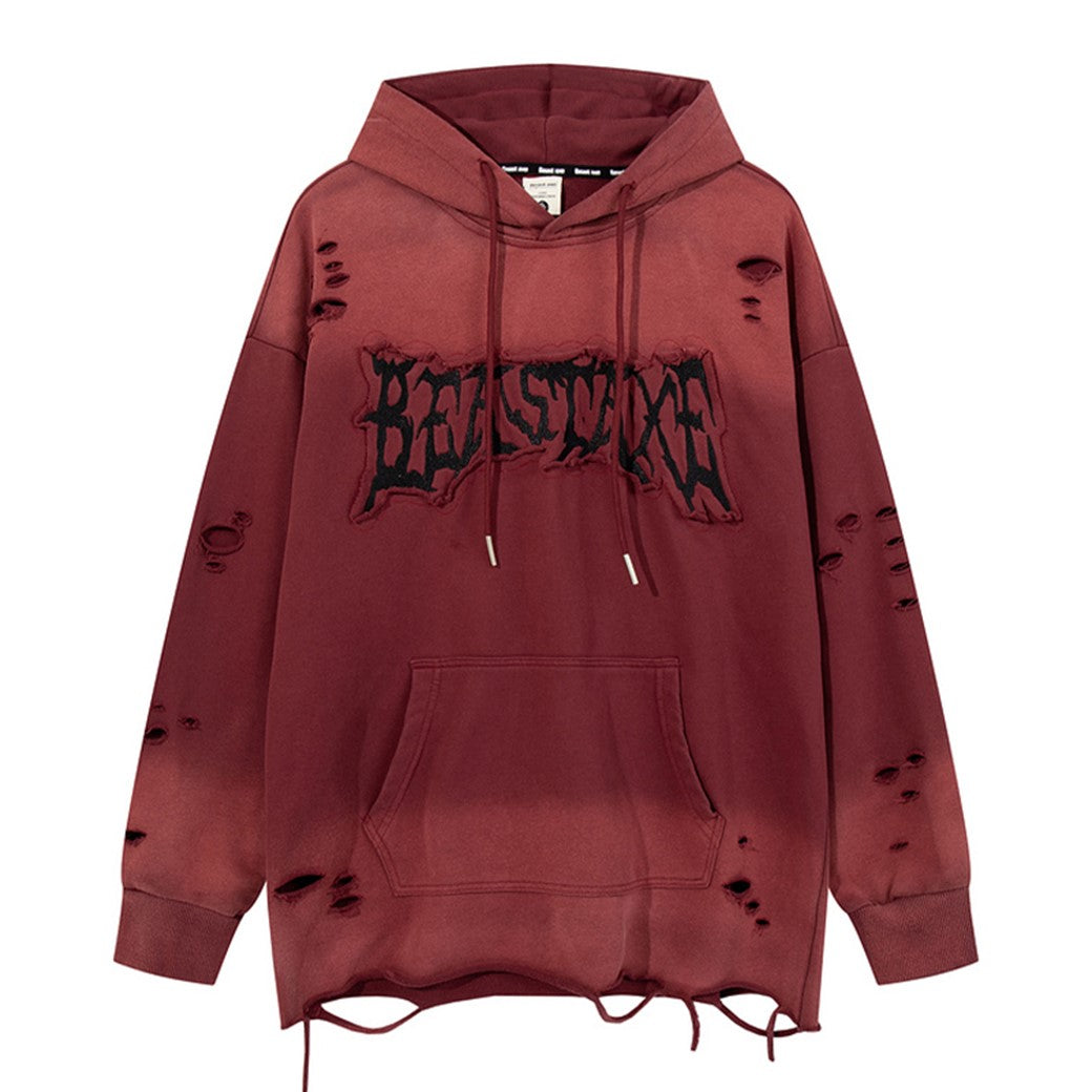 【ROMECL】Highly damaged mid-wash design street hoodie  RM0010