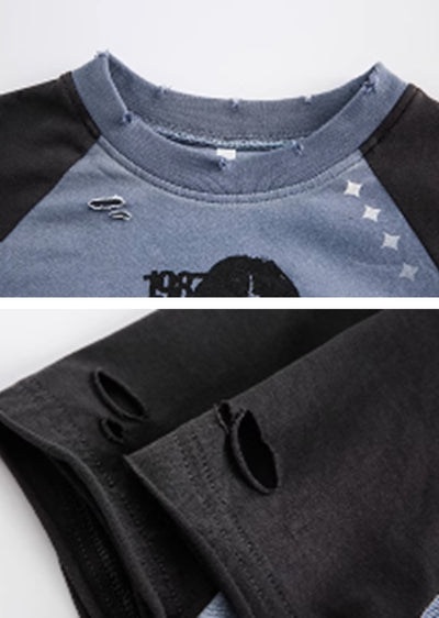 【ZERO STORE】Gradient blue color Y2K style design short sleeve T-shirt  ZS0041