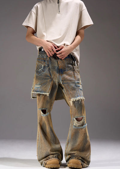 【MAXDSTR】Vintage processed Y-line silhouette layered style denim pants  MD0157