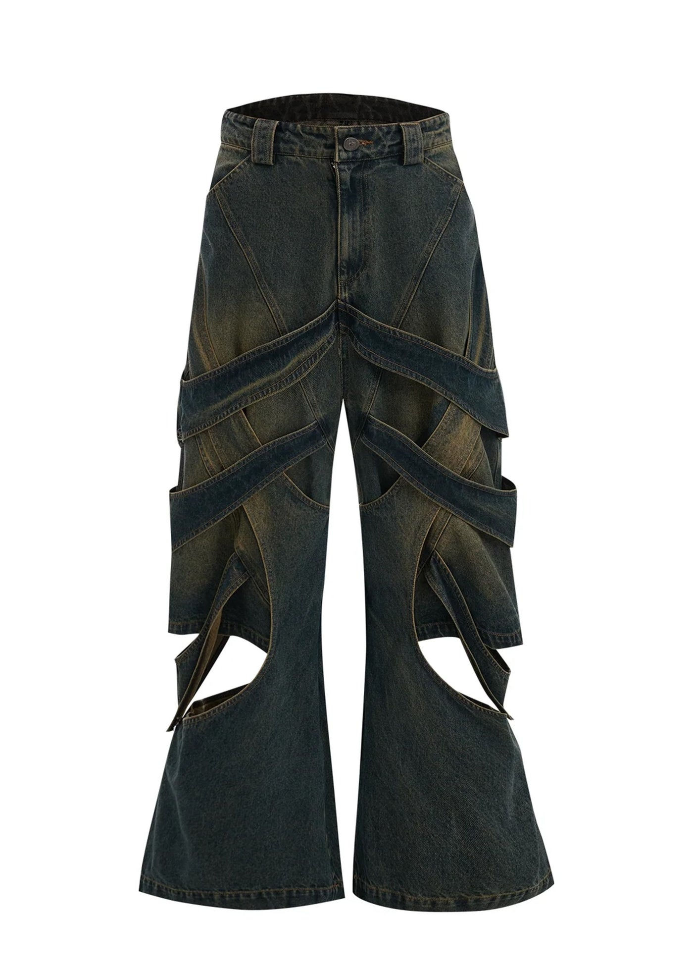 【Culture E】Dull wash cross infinity design denim wide pants  CE0146