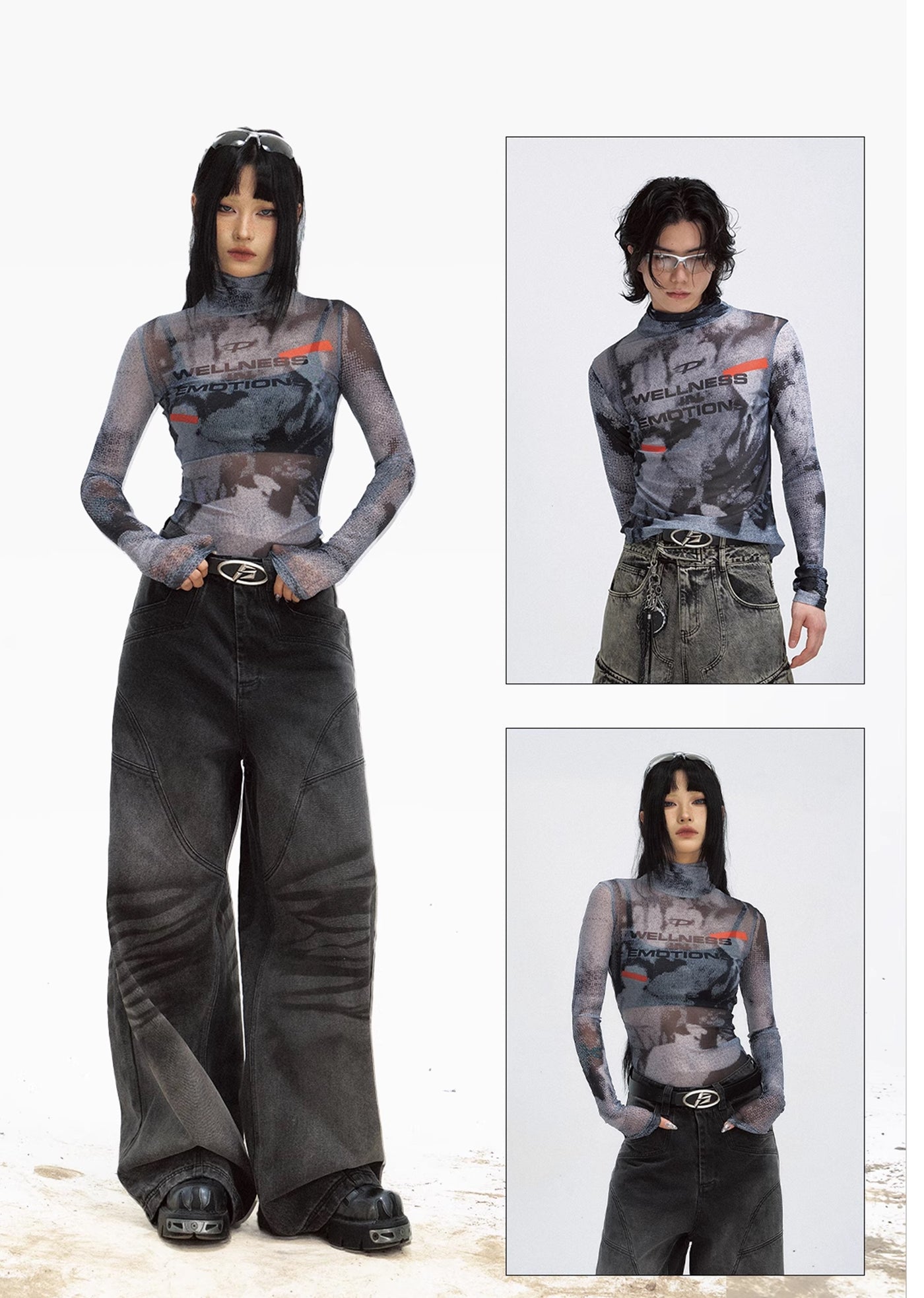 【People Style】Sporty mode style inner base see-through long sleeve T-shirt  PS0032