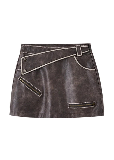 【YUKAHOUSE 】Lady tight silhouette brown color leather skirt  YO0007