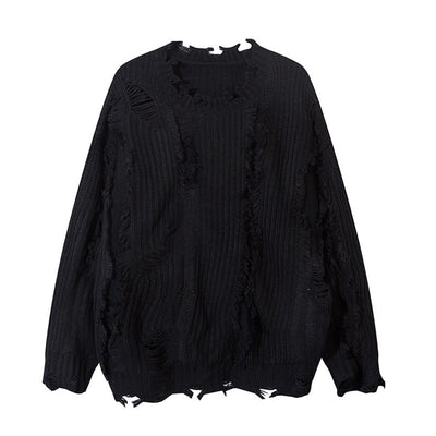 【Mz】Middle Random Distressed Simple Color Knit Sweater  MZ0051