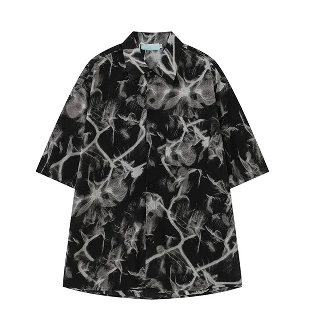 [NIUGULU] Random floral design over silhouette short sleeve shirt NG0031