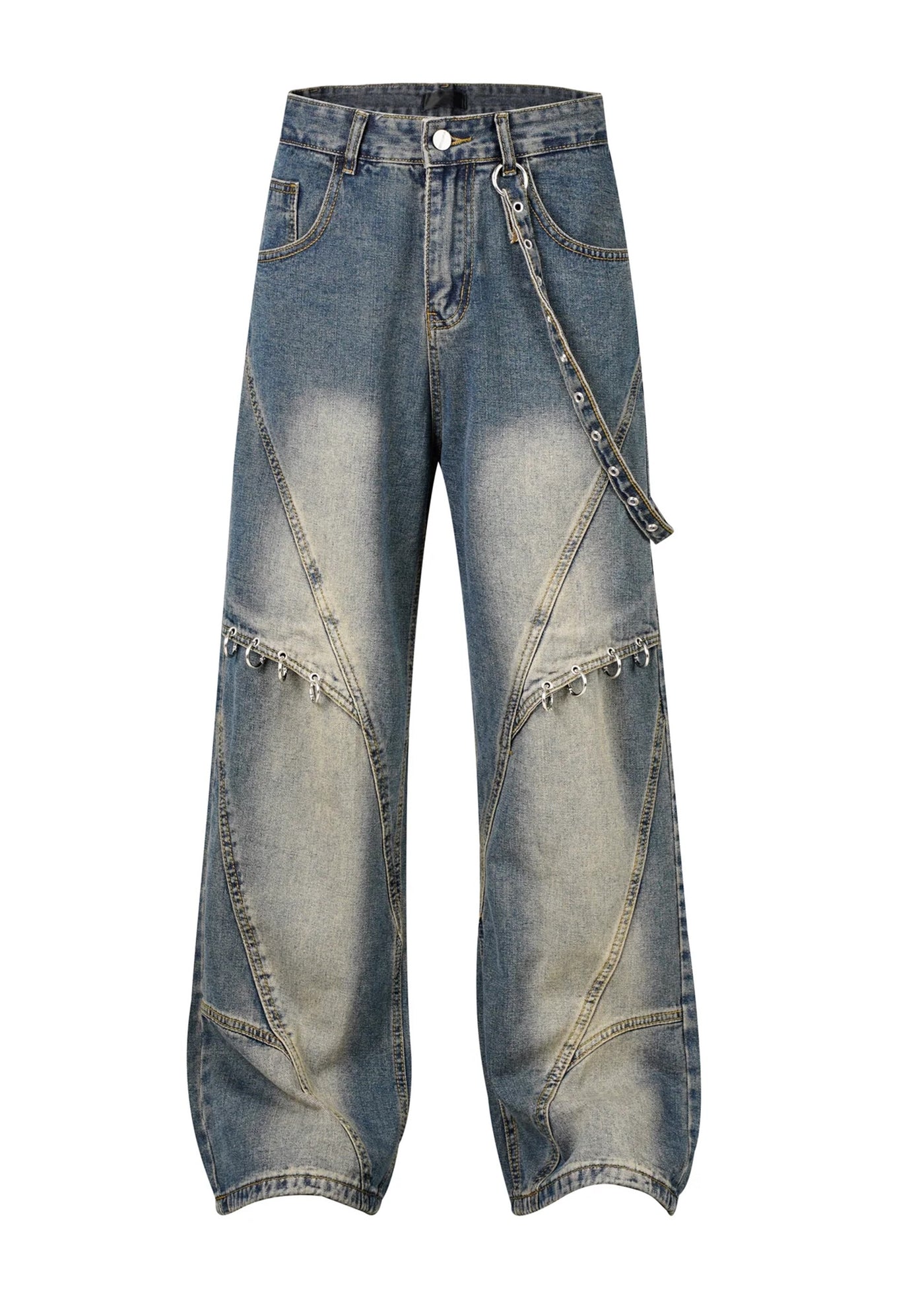 【MAXDSTR】Single suspender design random wash wide denim pants  MD0171