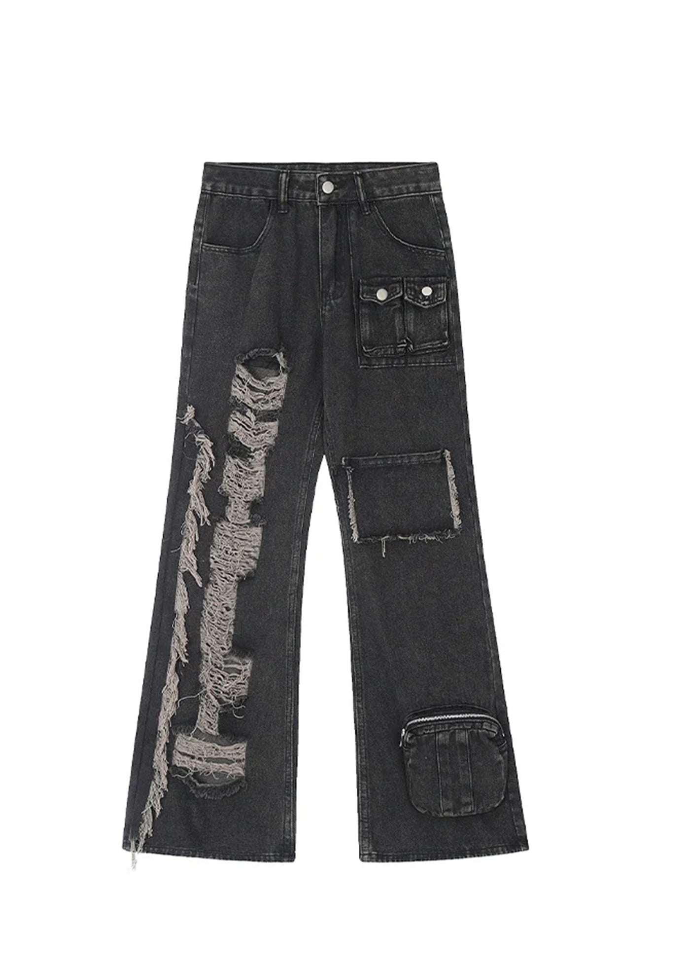 【Eleven shop97】Double side gimmick design damaged denim pants  ES0028