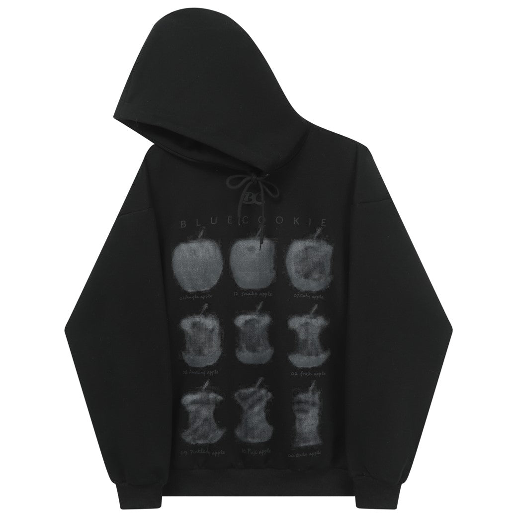 【ANNX】Grey countless apple illustration design front basic hoodie  AN0022