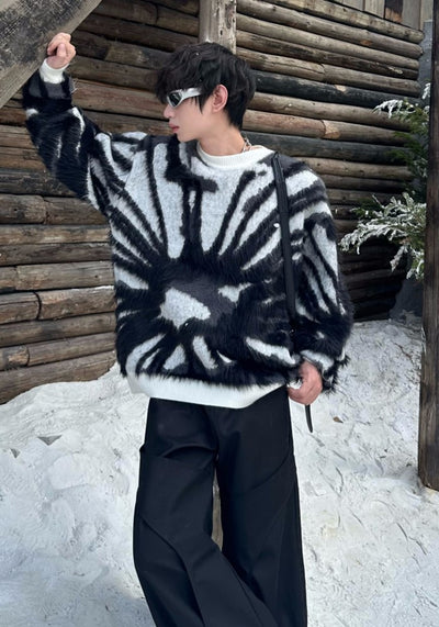 【MARTHENAUT】Monotone random design color ruin knit sweater  MH0044