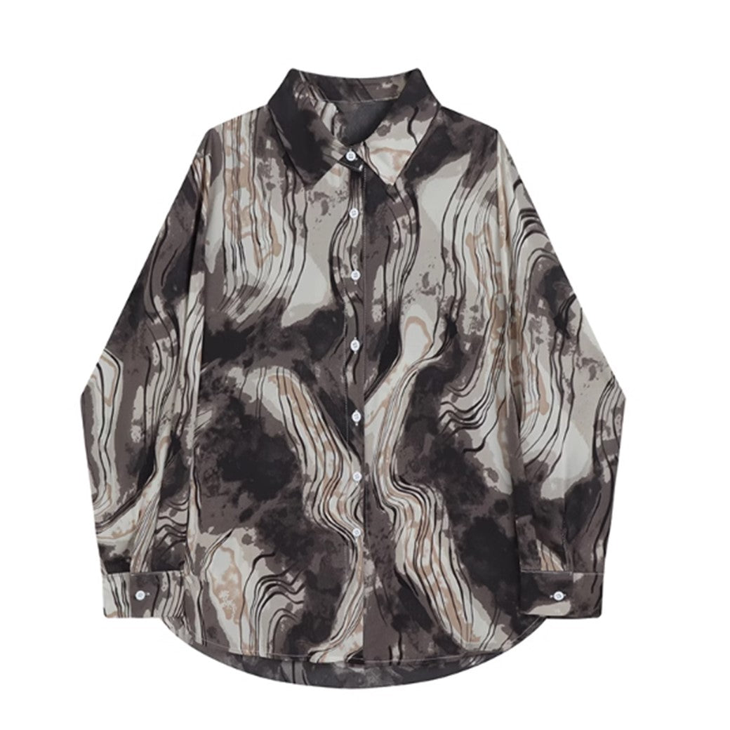 【ANAMONE】Random marble dark color pattern design long sleeve shirt  AO0012