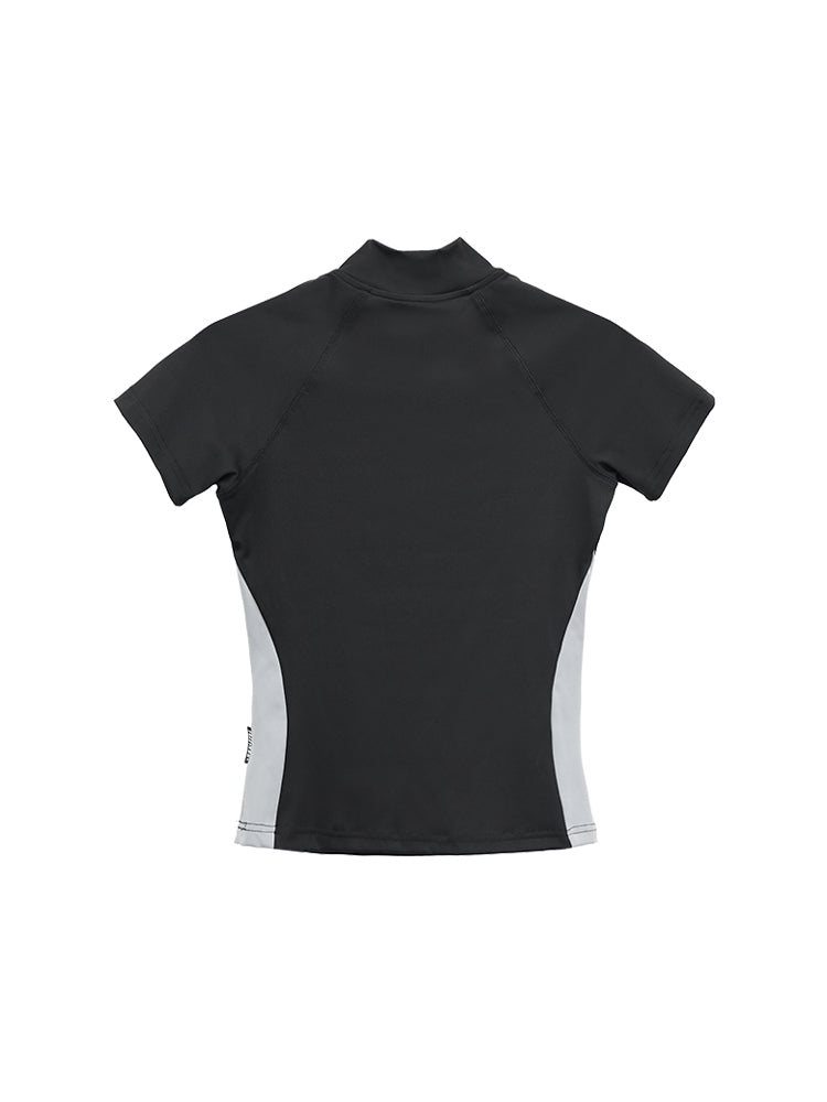 【FUZZYKON】Stand collar half zipper color scheme short sleeve T-shirt  FK0016