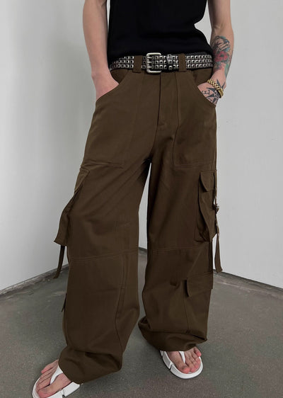 【SOULWORKER】Side suspender design wide style loose cargo pants  SW0029