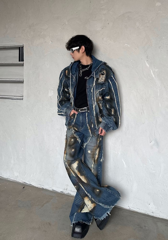 【MARTHENAUT】Infinity Distressed Vintage Backround Denim Set up  MH0051