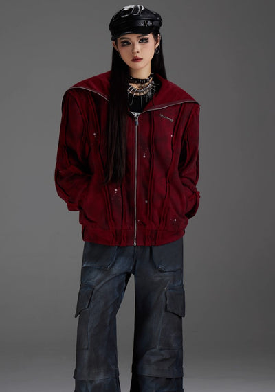 【NOMANIAI 】Dark design color jacket style fringe damaged hoodie  NA0005