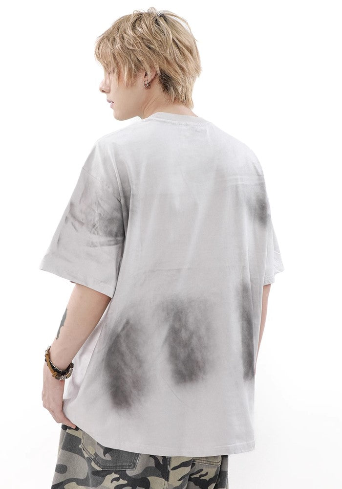 【MR nearly】Grunge wash multi-point initial design short sleeve T-shirt  MR0120