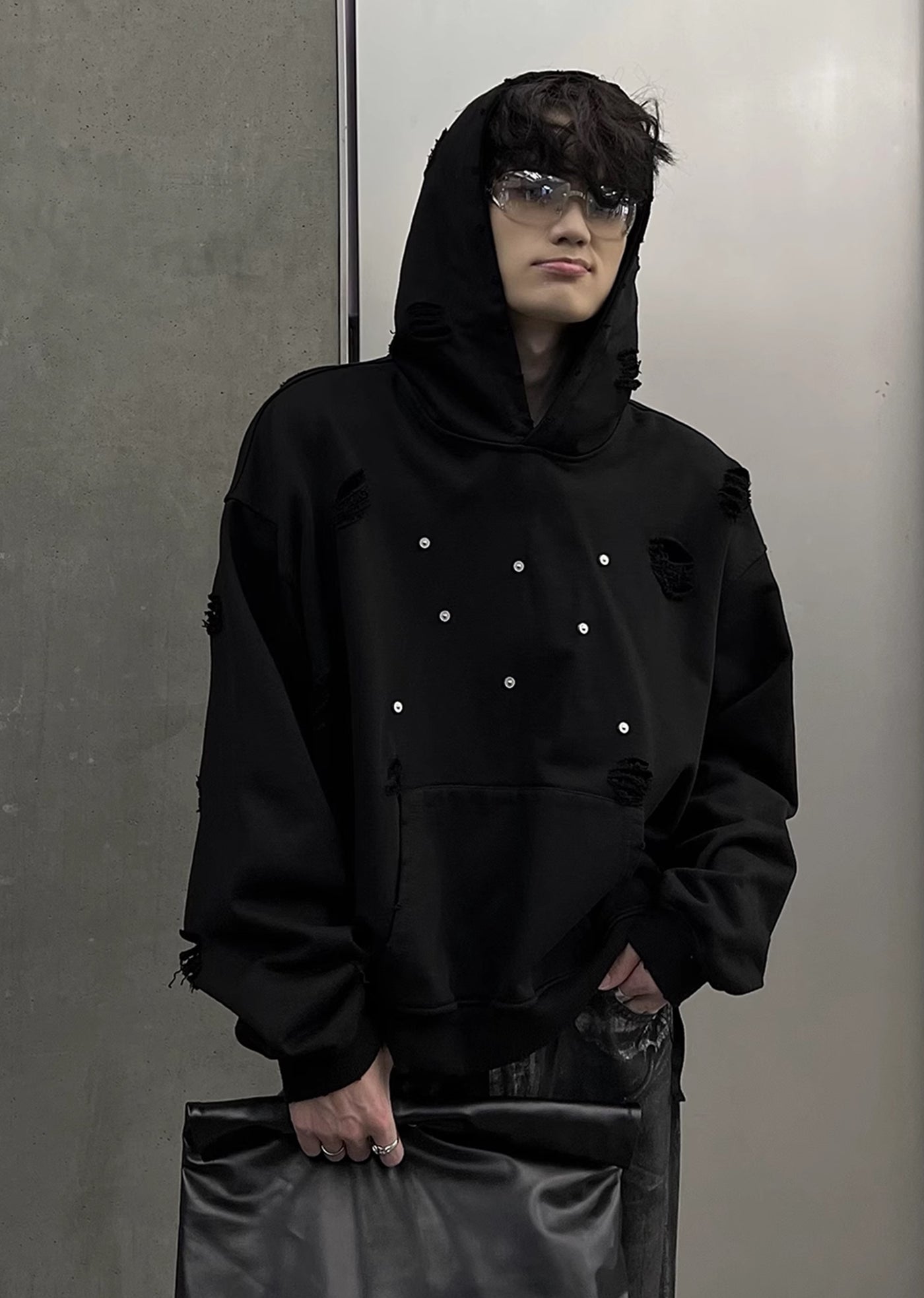 【SOULWORKER】Fully damaged Kusumin base color oversized silhouette hoodie  SW0028