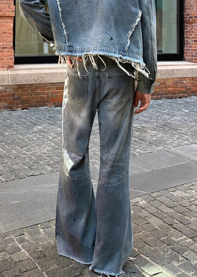 【CUIBUJU】Vintage faded washed distressed denim setup  CB0042