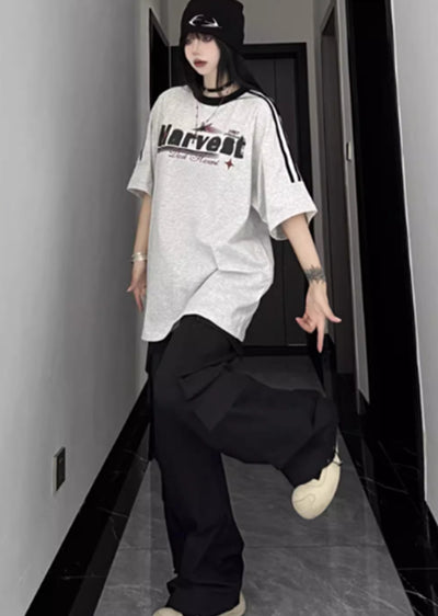 【W3】Front initial design bicolor style short sleeve T-shirt  WO0049