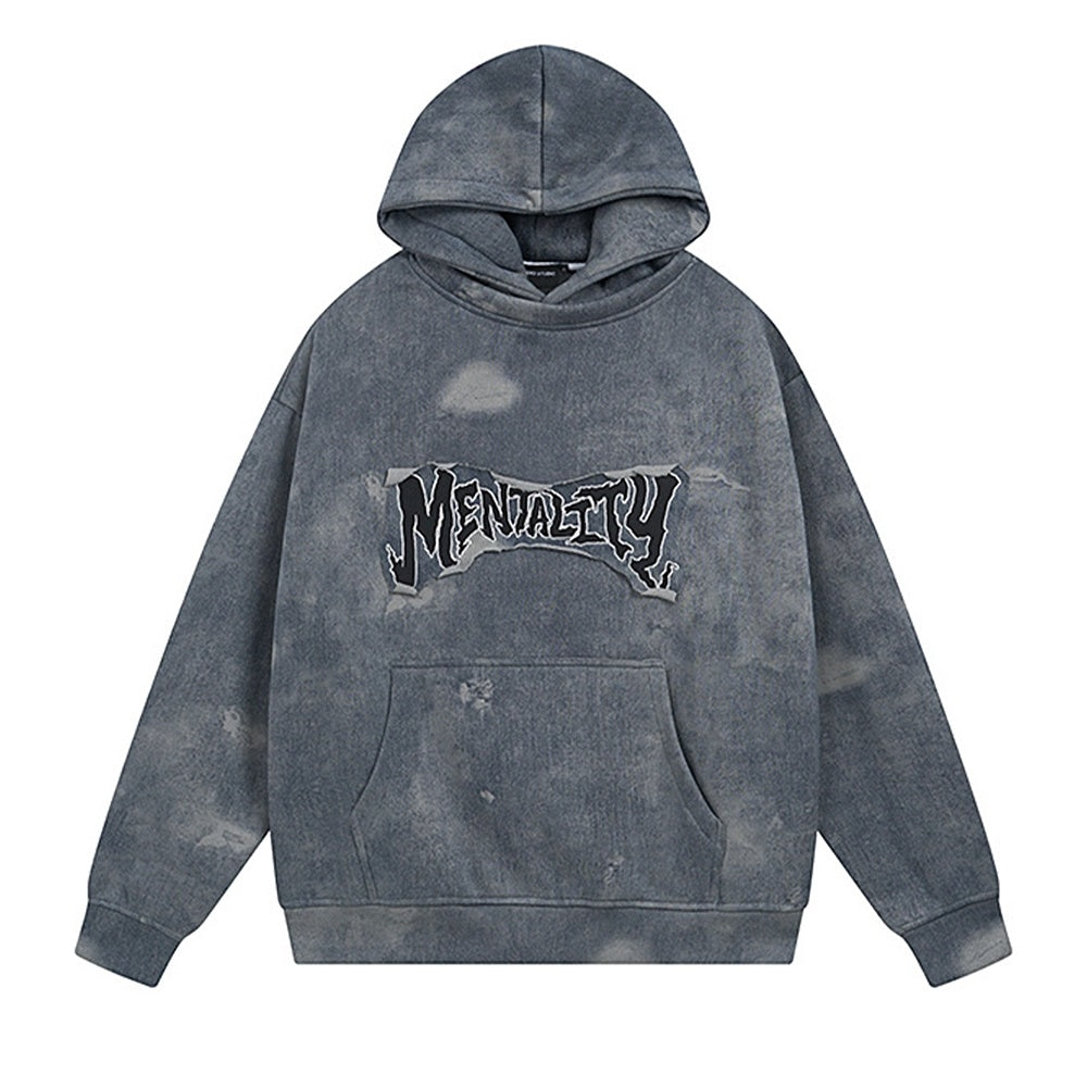 【NIHAOHAO】Vintage dull base color front initial hoodie  NH0200